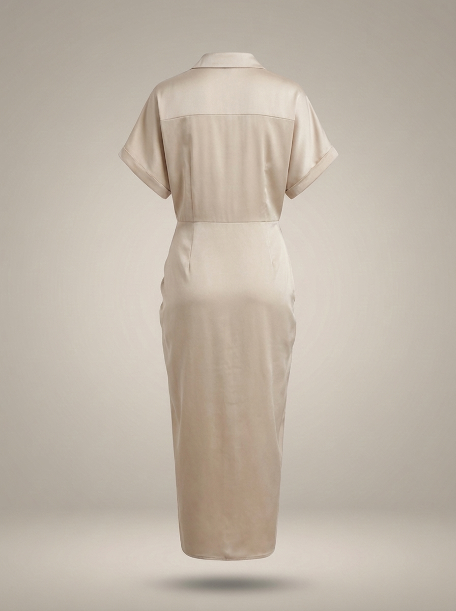 Overhemd Jurk Dames | Midi met Taille Strik en Knoopsluiting