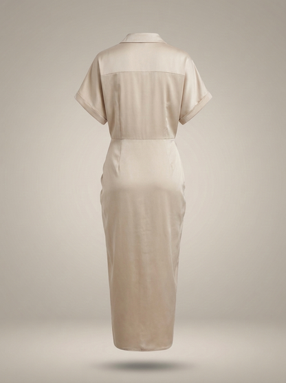 Overhemd Jurk Dames | Midi met Taille Strik en Knoopsluiting