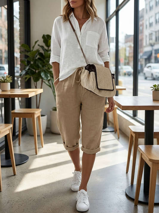 Korte Broek Dames | Capri Model met Trekkoord en Elastische Taille