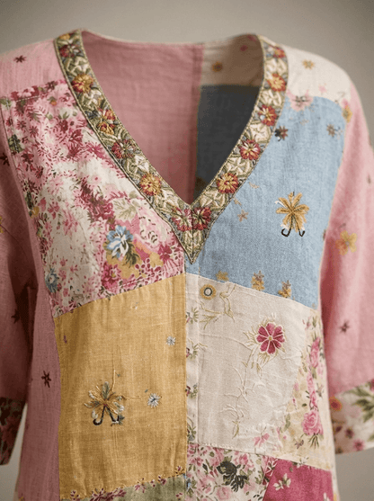 Dames Blouse met V-hals en Bloemenprint | Korte Mouwen