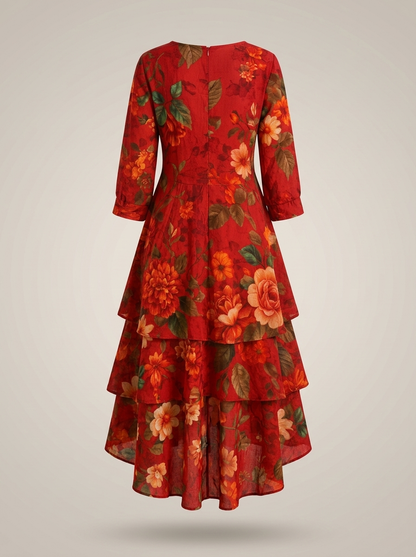 Jurk Dames Boho met Bloemenprint | V-hals met Gelaagde Rok
