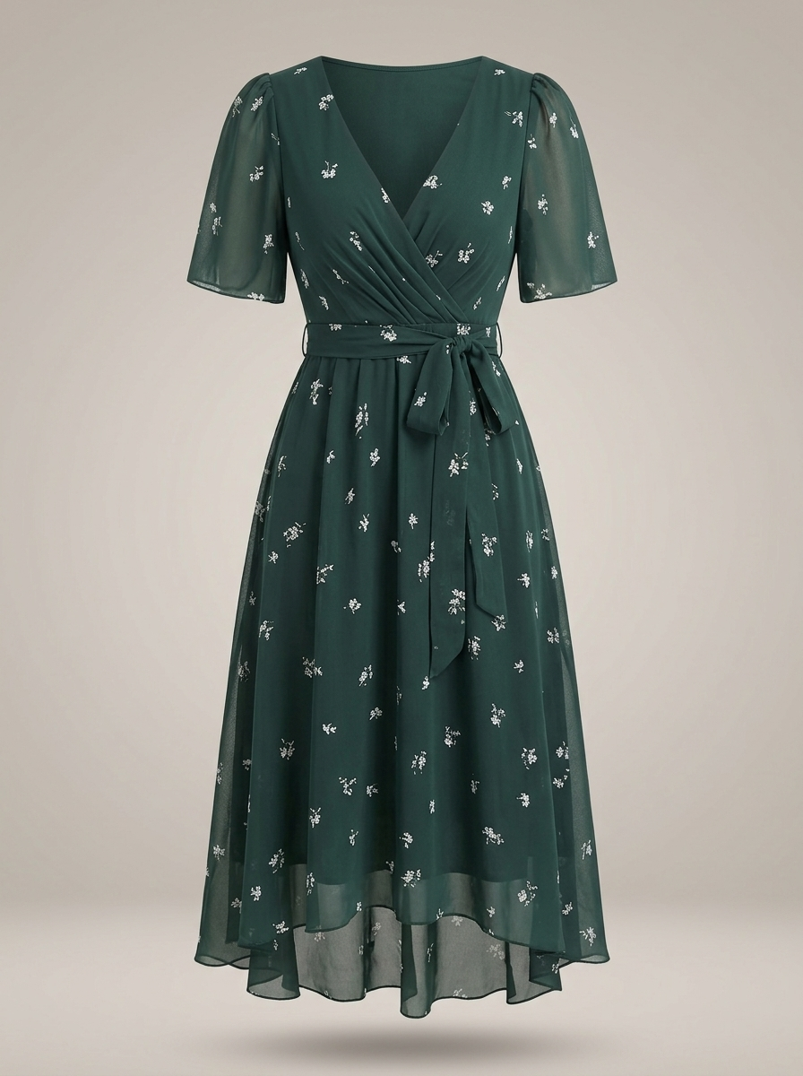 Jurk Dames met Wikkelmodel en Bloemenprint | V-hals