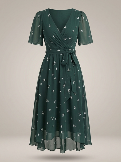 Jurk Dames met Wikkelmodel en Bloemenprint | V-hals
