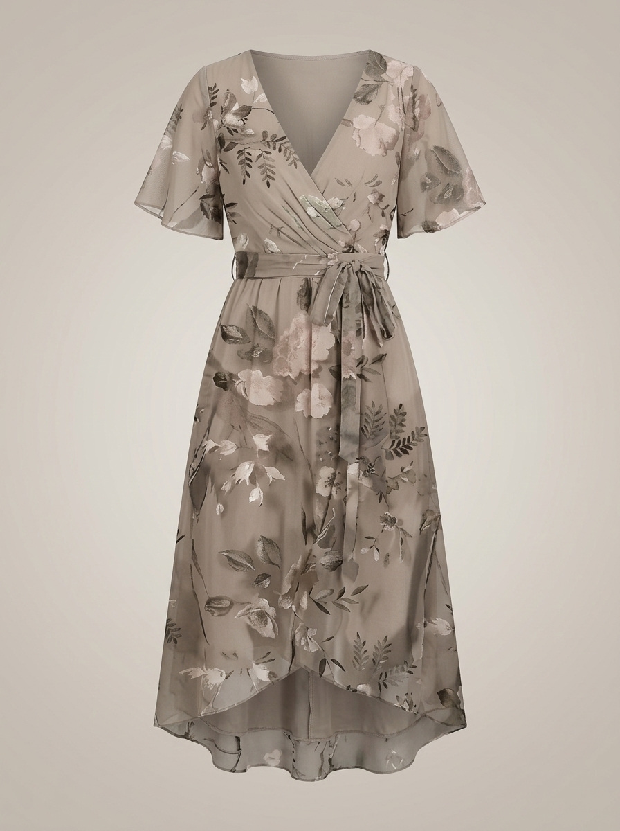 Jurk Dames met Wikkelmodel en Bloemenprint | V-hals