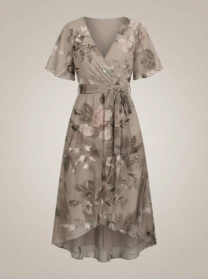 Jurk Dames met Wikkelmodel en Bloemenprint | V-hals