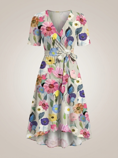 Jurk Dames met Wikkelmodel en Bloemenprint | V-hals