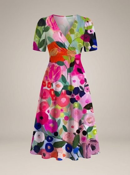 Jurk Dames met Wikkelmodel en Bloemenprint | V-hals