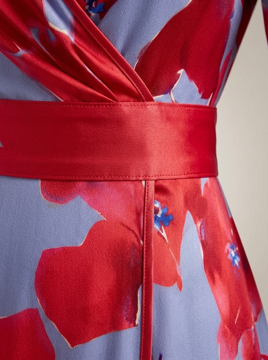 Jurk Dames met V-hals en Bloemenprint | Driekwartmouwen met Ceintuur