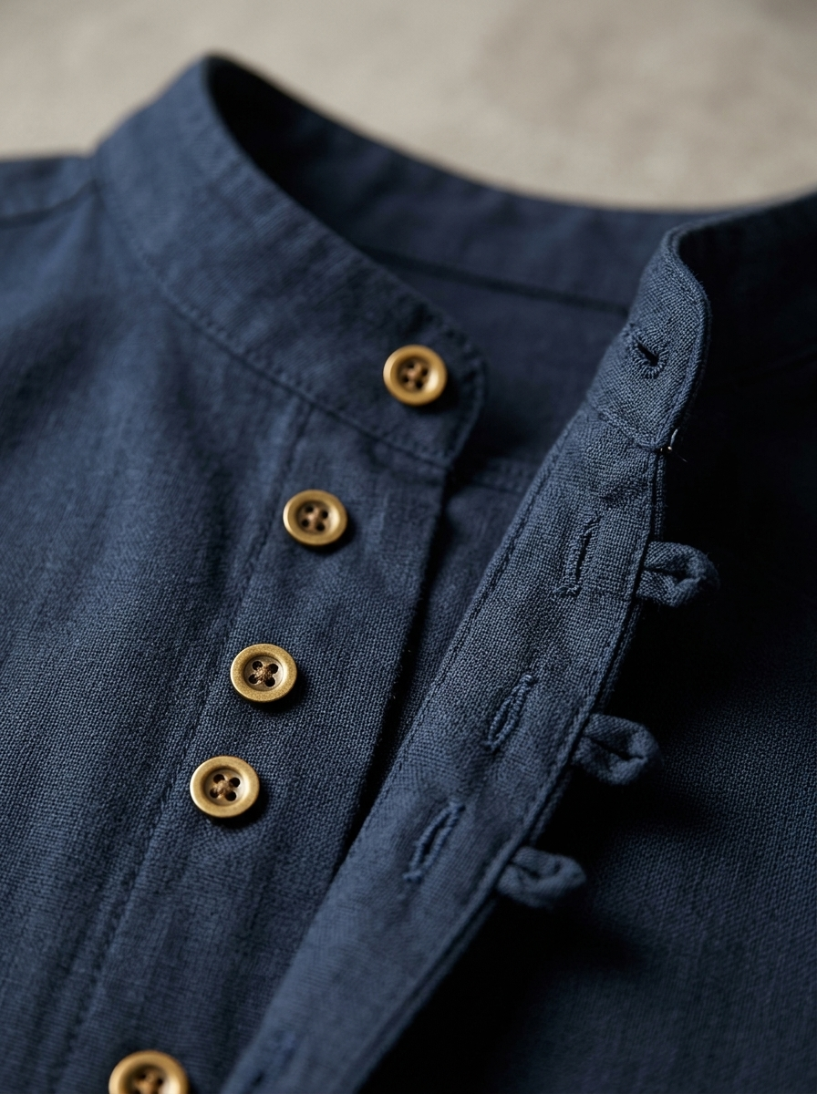Heren Overhemd met Opstaande Kraag en Lange Mouwen | Slim Fit