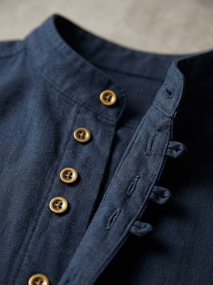 Heren Overhemd met Opstaande Kraag en Lange Mouwen | Slim Fit
