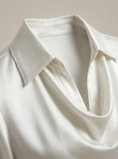 Blouse Dames met Lange Mouwen en Gedrapeerde Hals | Reverskraag