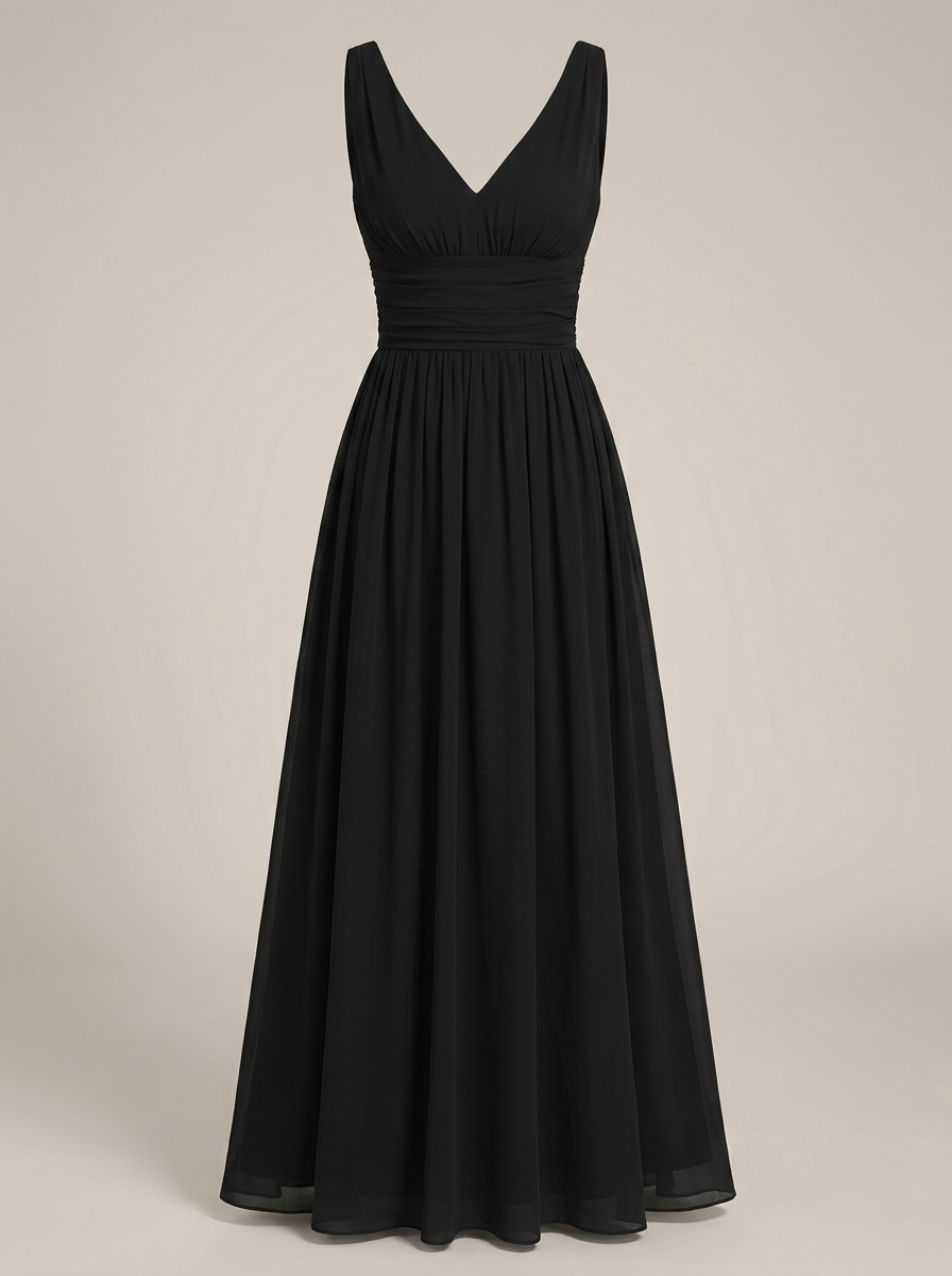 Jurk Dames Mouwloos met V-hals | Geplooide Taille en Maxi