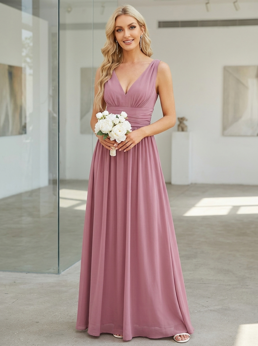 Jurk Dames Mouwloos met V-hals | Geplooide Taille en Maxi