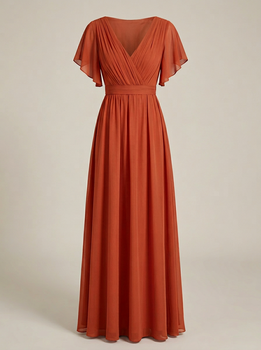 Jurk Dames met V-hals en Vlindermouwen | Strikceintuur en Maxi