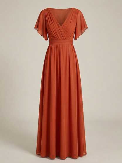 Jurk Dames met V-hals en Vlindermouwen | Strikceintuur en Maxi