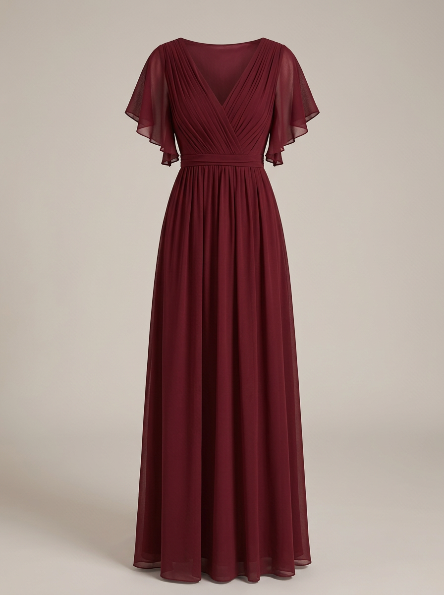 Jurk Dames met V-hals en Vlindermouwen | Strikceintuur en Maxi