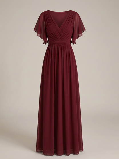 Jurk Dames met V-hals en Vlindermouwen | Strikceintuur en Maxi