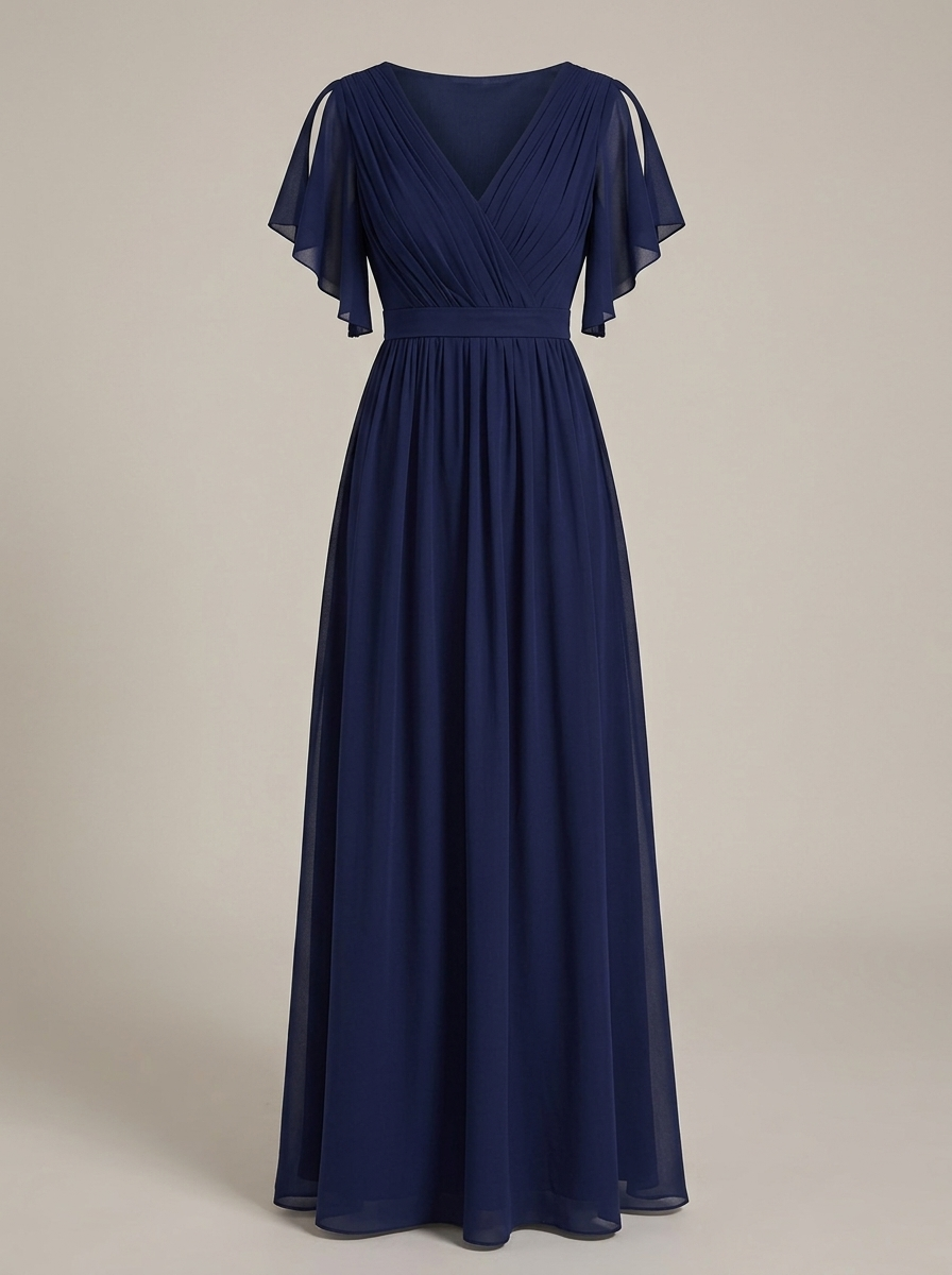 Jurk Dames met V-hals en Vlindermouwen | Strikceintuur en Maxi