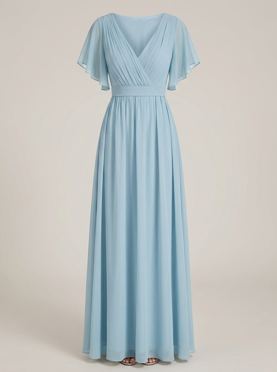 Jurk Dames met V-hals en Vlindermouwen | Strikceintuur en Maxi