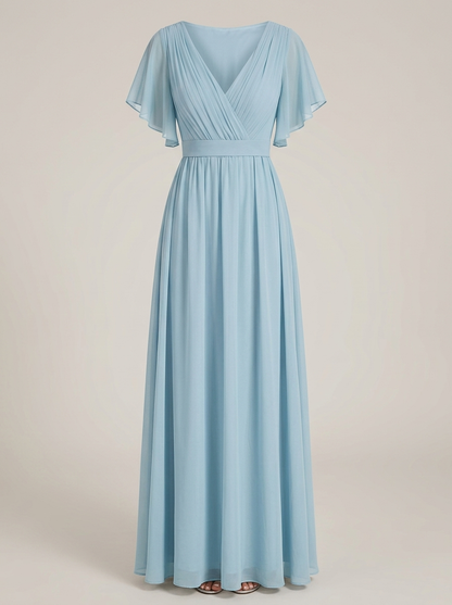 Jurk Dames met V-hals en Vlindermouwen | Strikceintuur en Maxi