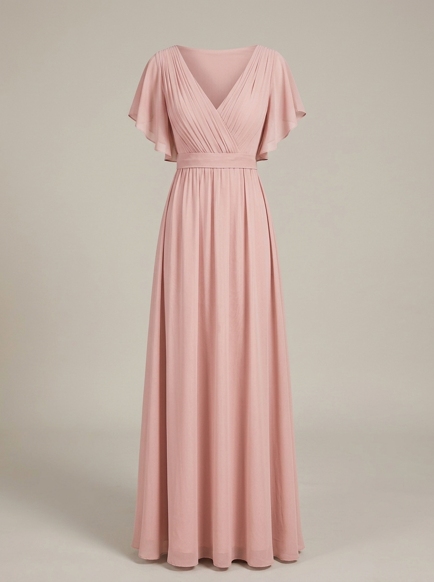 Jurk Dames met V-hals en Vlindermouwen | Strikceintuur en Maxi