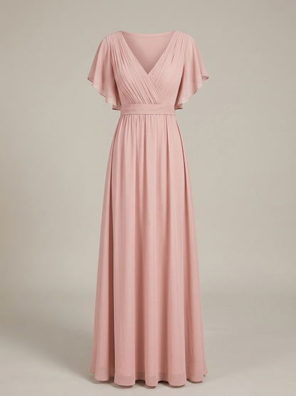 Jurk Dames met V-hals en Vlindermouwen | Strikceintuur en Maxi