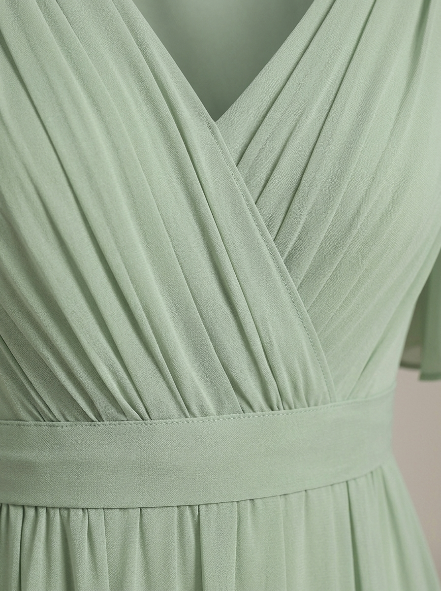Jurk Dames met V-hals en Vlindermouwen | Strikceintuur en Maxi