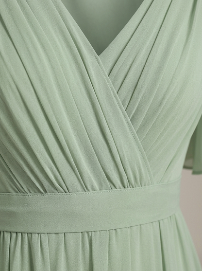 Jurk Dames met V-hals en Vlindermouwen | Strikceintuur en Maxi