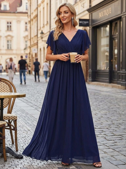 Jurk Dames met V-hals en Vlindermouwen | Strikceintuur en Maxi