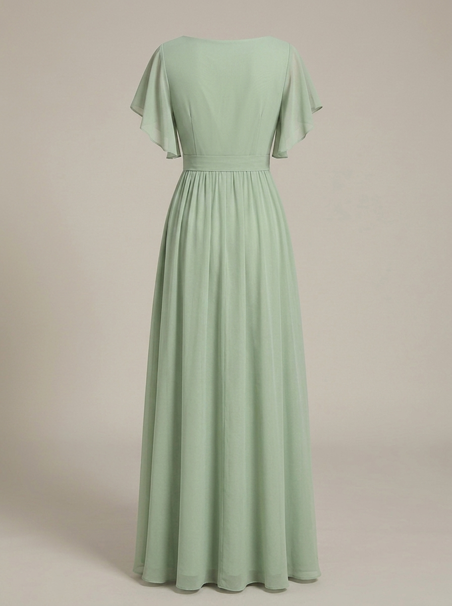 Jurk Dames met V-hals en Vlindermouwen | Strikceintuur en Maxi