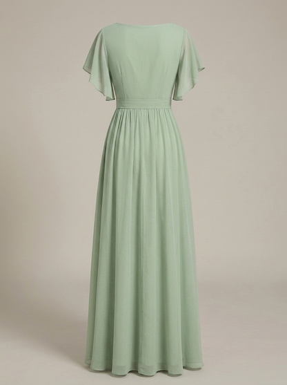Jurk Dames met V-hals en Vlindermouwen | Strikceintuur en Maxi