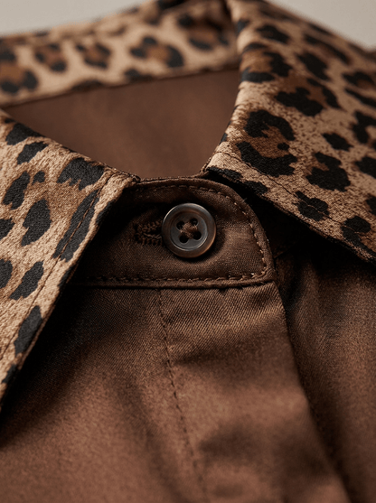 Dames Blouse met Luipaardprint Kraag en Manchetten | Lange Mouwen