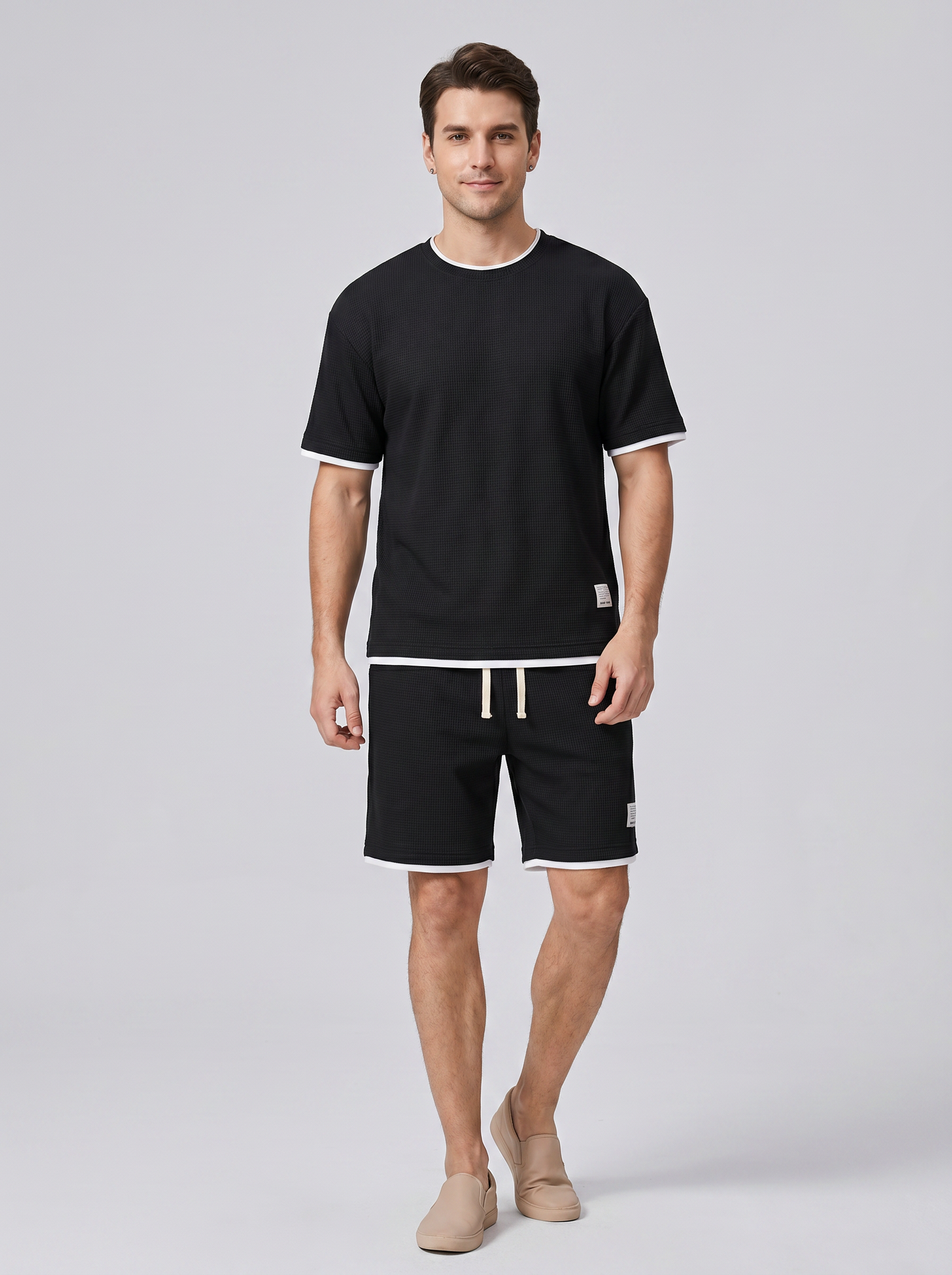 Heren Set Tweedelig | T-shirt met Korte Broek Wafelstructuur