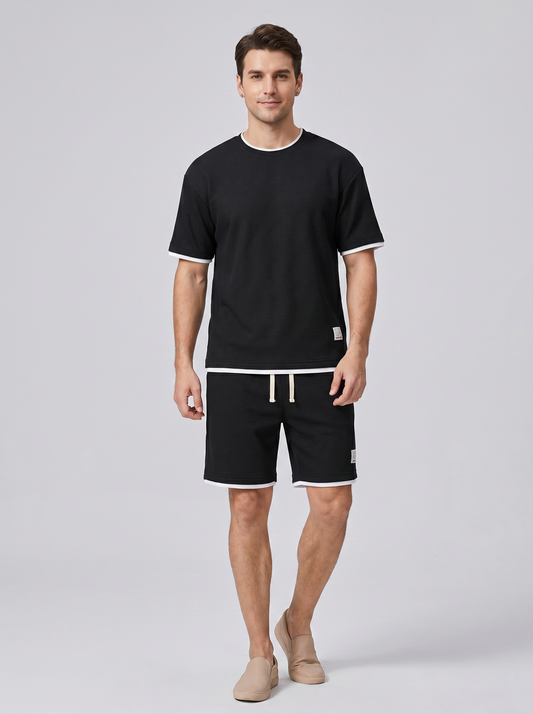 Heren Set Tweedelig | T-shirt met Korte Broek Wafelstructuur