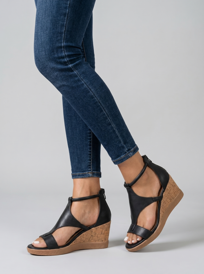 Sandalen Dames met Sleehak | Open Teen met Enkelbandje en Rits