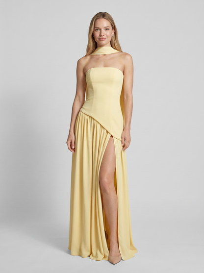 Women's Strapless Dress With High Split | Long And Festive