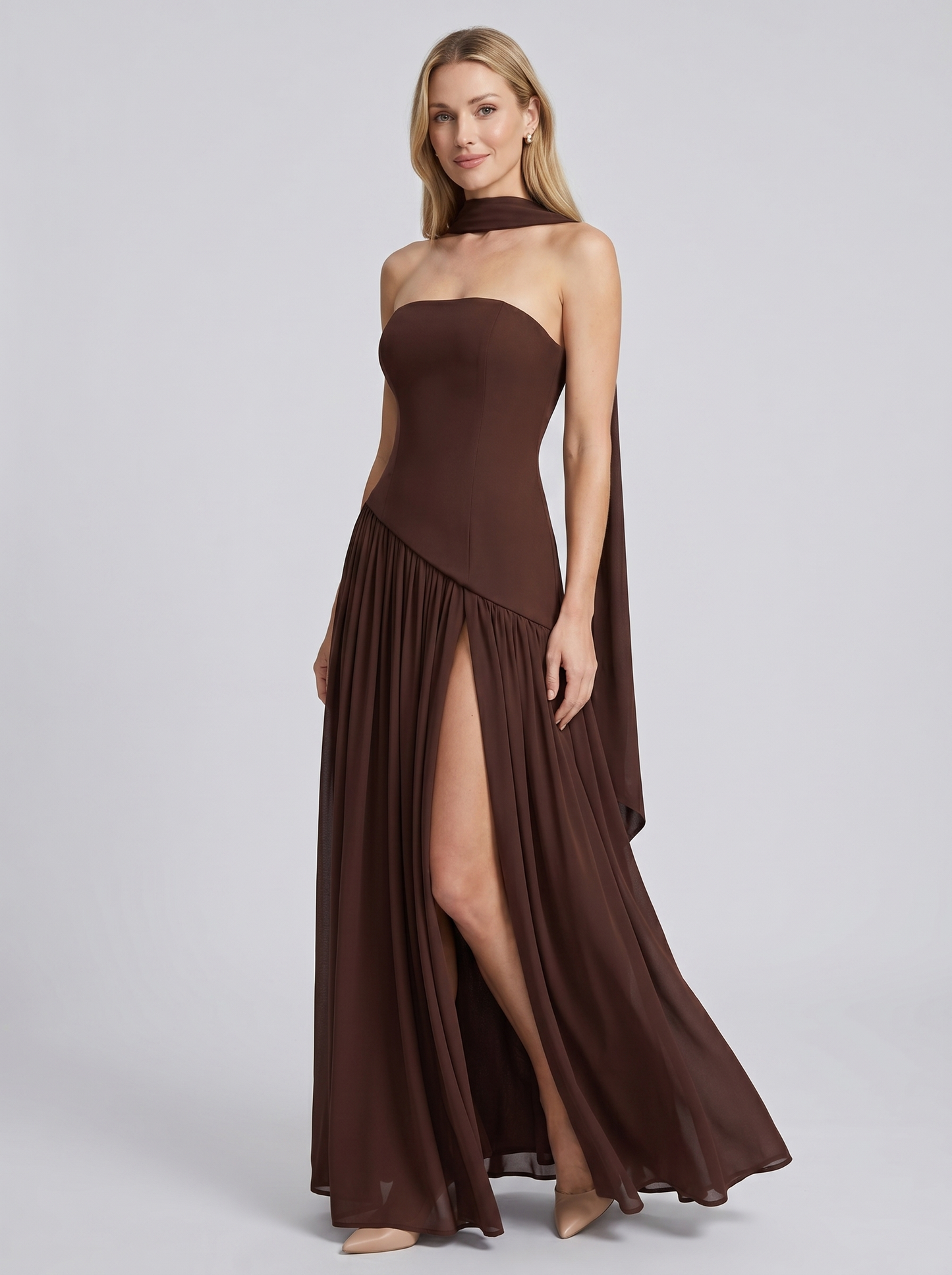 Women's Strapless Dress With High Split | Long And Festive