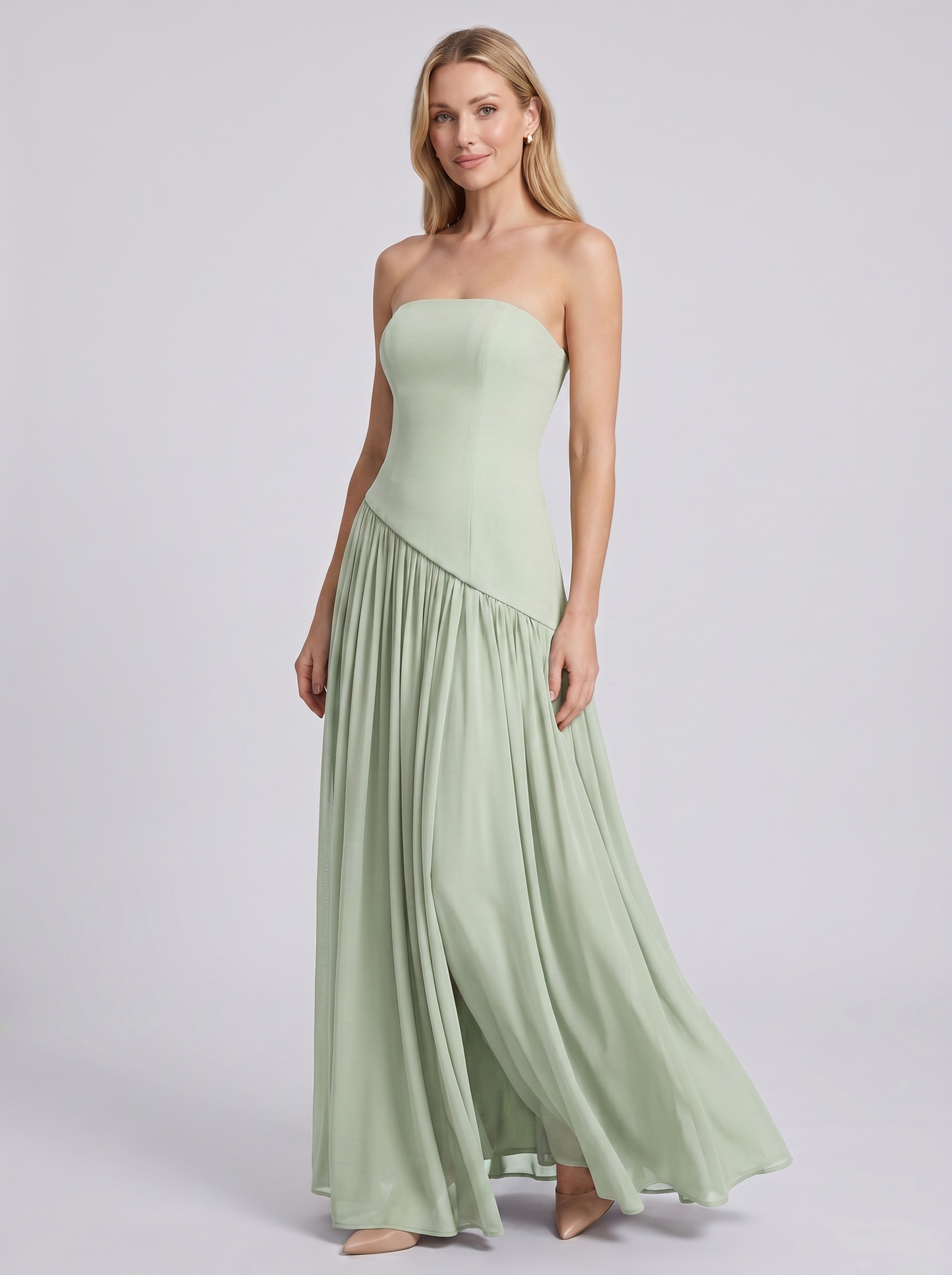 Women's Strapless Dress With High Split | Long And Festive