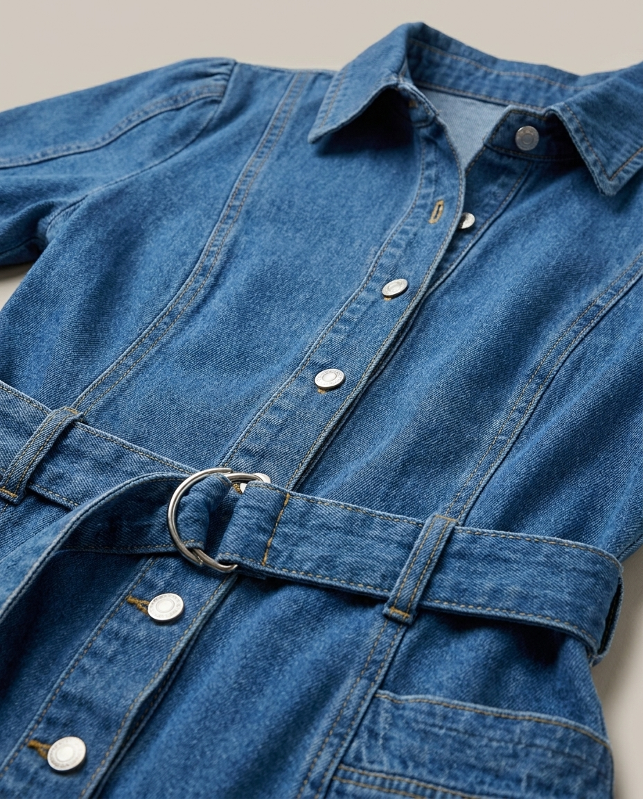 Jeansjurk Dames | Korte Spijkerjurk met Knopen en Tailleband
