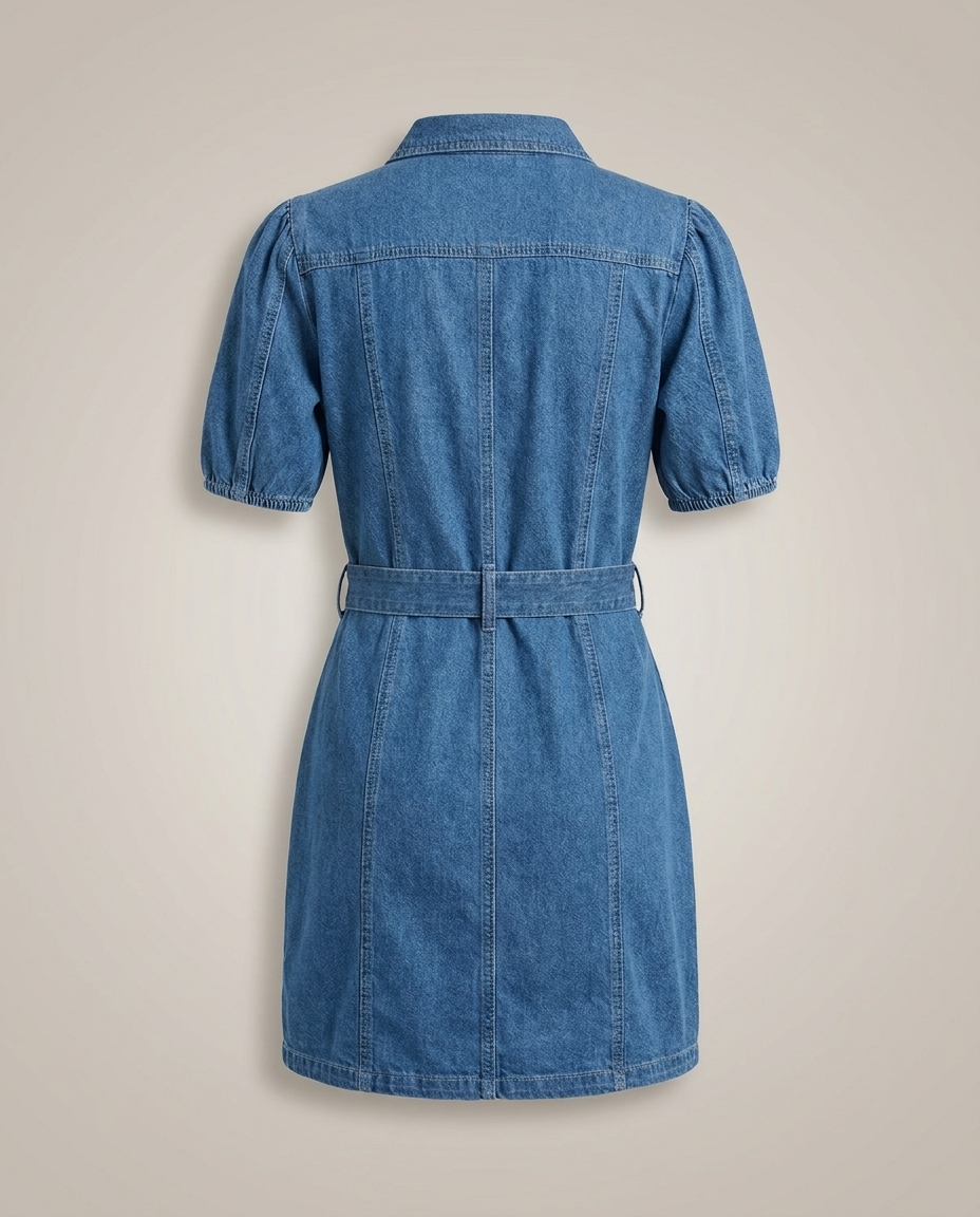 Jeansjurk Dames | Korte Spijkerjurk met Knopen en Tailleband