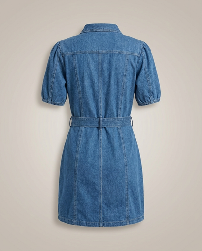 Jeansjurk Dames | Korte Spijkerjurk met Knopen en Tailleband