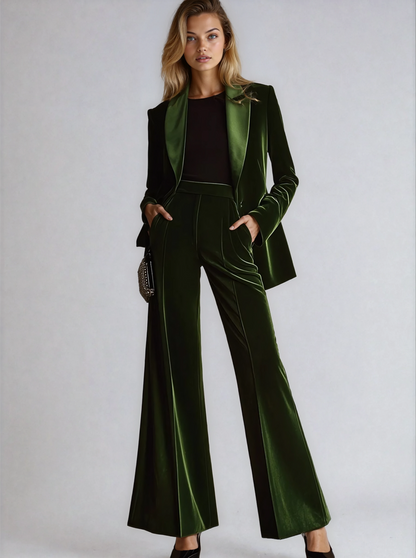 Elara Fluwelen Damespak | Blazer & Wijde Broek