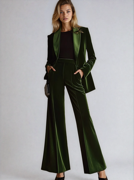 Elara Fluwelen Damespak | Blazer & Wijde Broek