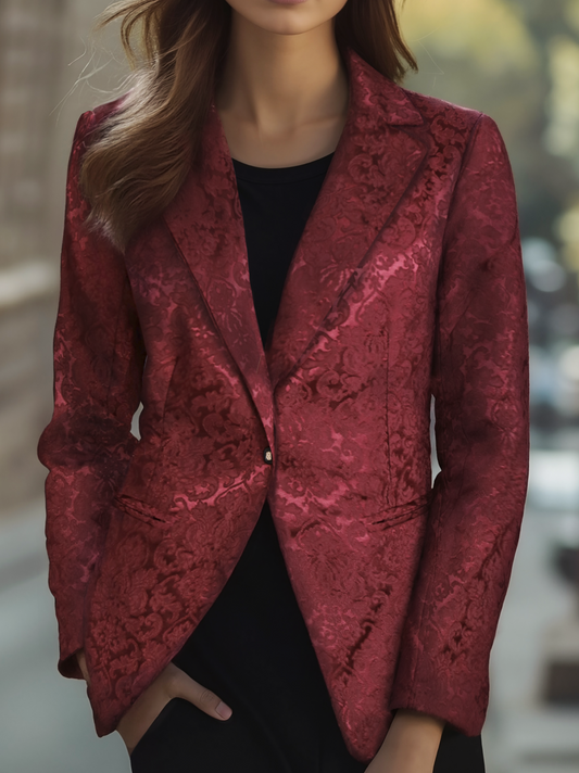 Dames Blazer Bordeaux | Jacquard & Slim Fit