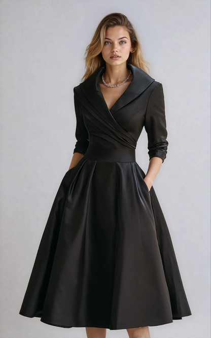 Dames Jurk | Midi Jurk met Kraag en Getailleerde Pasvorm