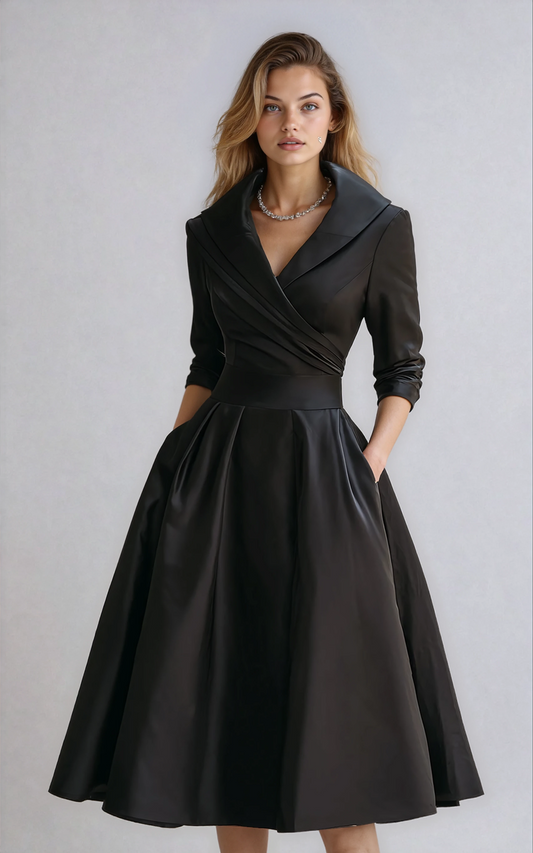 Dames Jurk | Midi Jurk met Kraag en Getailleerde Pasvorm