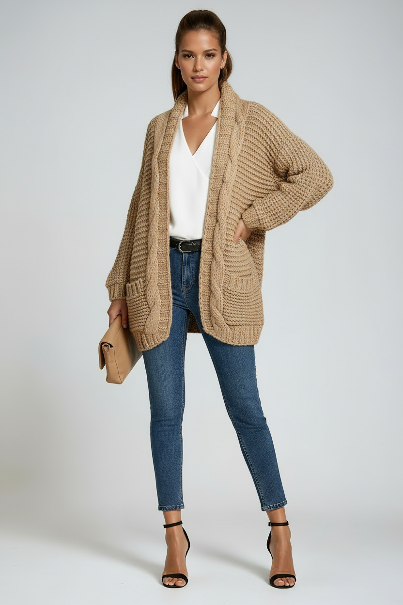 Dames Vest Lange Mouw | Gebreid Met Zakken