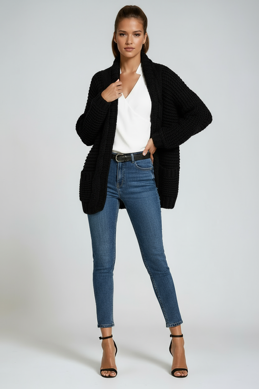 Dames Vest Lange Mouw | Gebreid Met Zakken