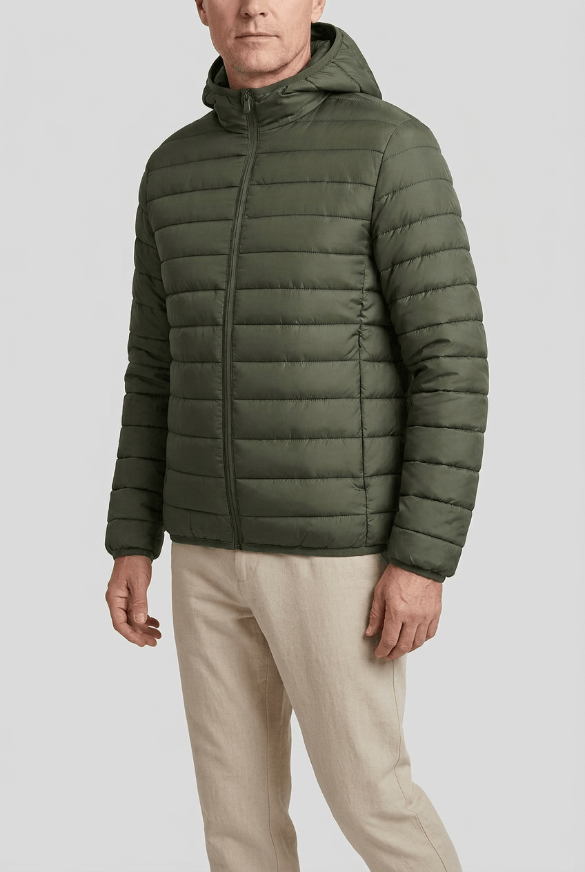 Heren gewatteerd puffer jacket | Capuchon & volledige rits