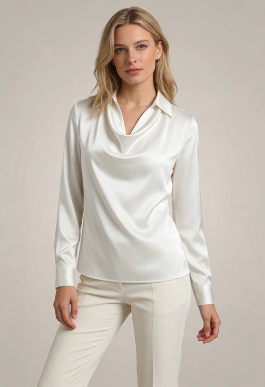 Blouse Dames met Lange Mouwen en Gedrapeerde Hals | Reverskraag